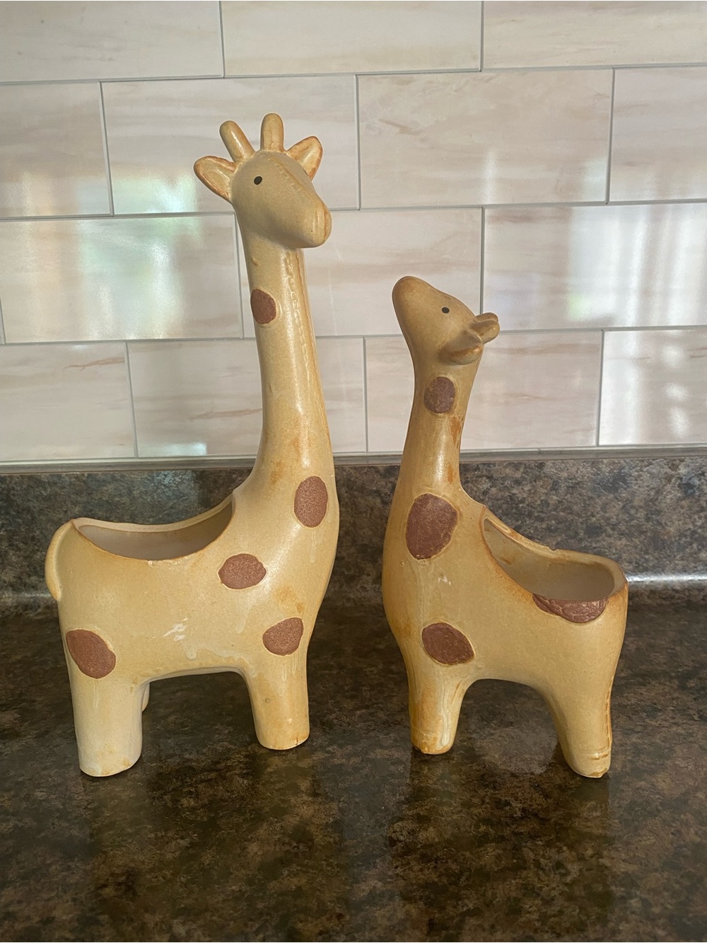 Handcrafted Yellow Giraffe Ceramic Planter Duo